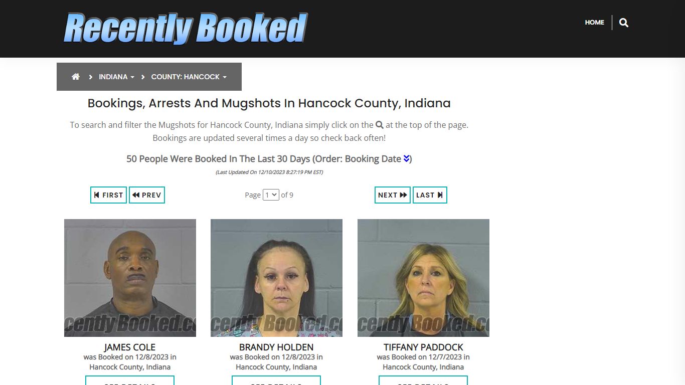 Recent bookings, Arrests, Mugshots in Hancock County, Indiana